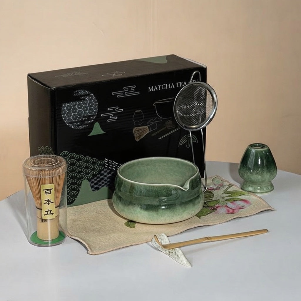 Taprobana 6Pcs Matcha Whisk Set | Matcha Set with Bamboo Whisk, Ceramic Bowl, Scoop & Holder | Complete Matcha Kit with Gift Box | Gift for Matcha Lovers